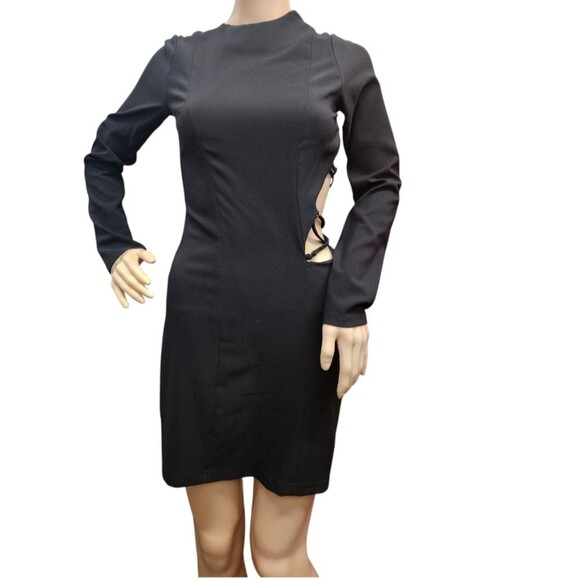 Zara Black Cut Out Lace Up Back Mini Dress Long-Sleeve - Picture 2 of 7